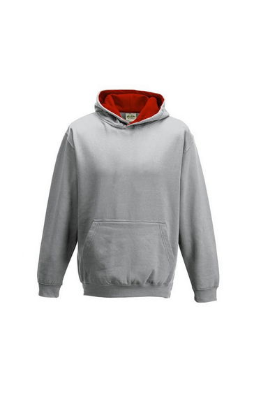 Awdis Childrens/Kids Varsity Hoodie - Heather Grey/Fire Red