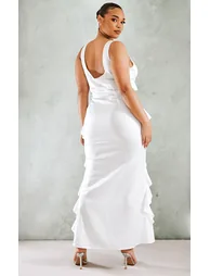 Plus White Satin Frill Layered Midaxi Dress - 2