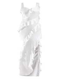 Plus White Satin Frill Layered Midaxi Dress - 4