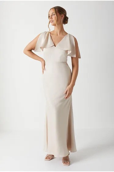 V Neck Satin Sleeveless Bridesmaids Dress