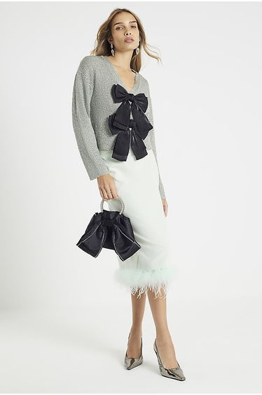 Green Sequin Knit Bow Cardigan