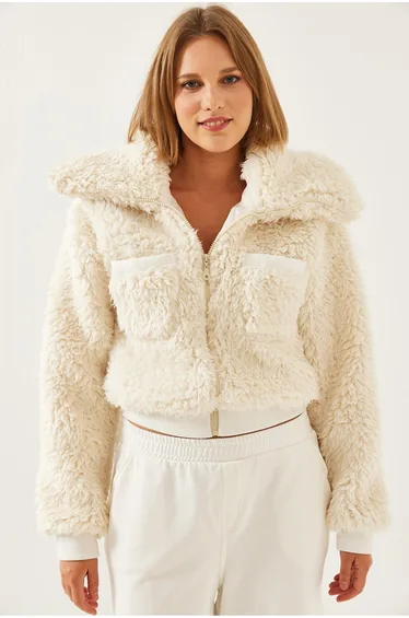 Women's Turtleneck Plush Coat with Elastic Waist