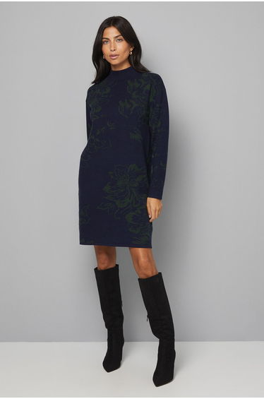 Floral Jacquard Knitted Dress
