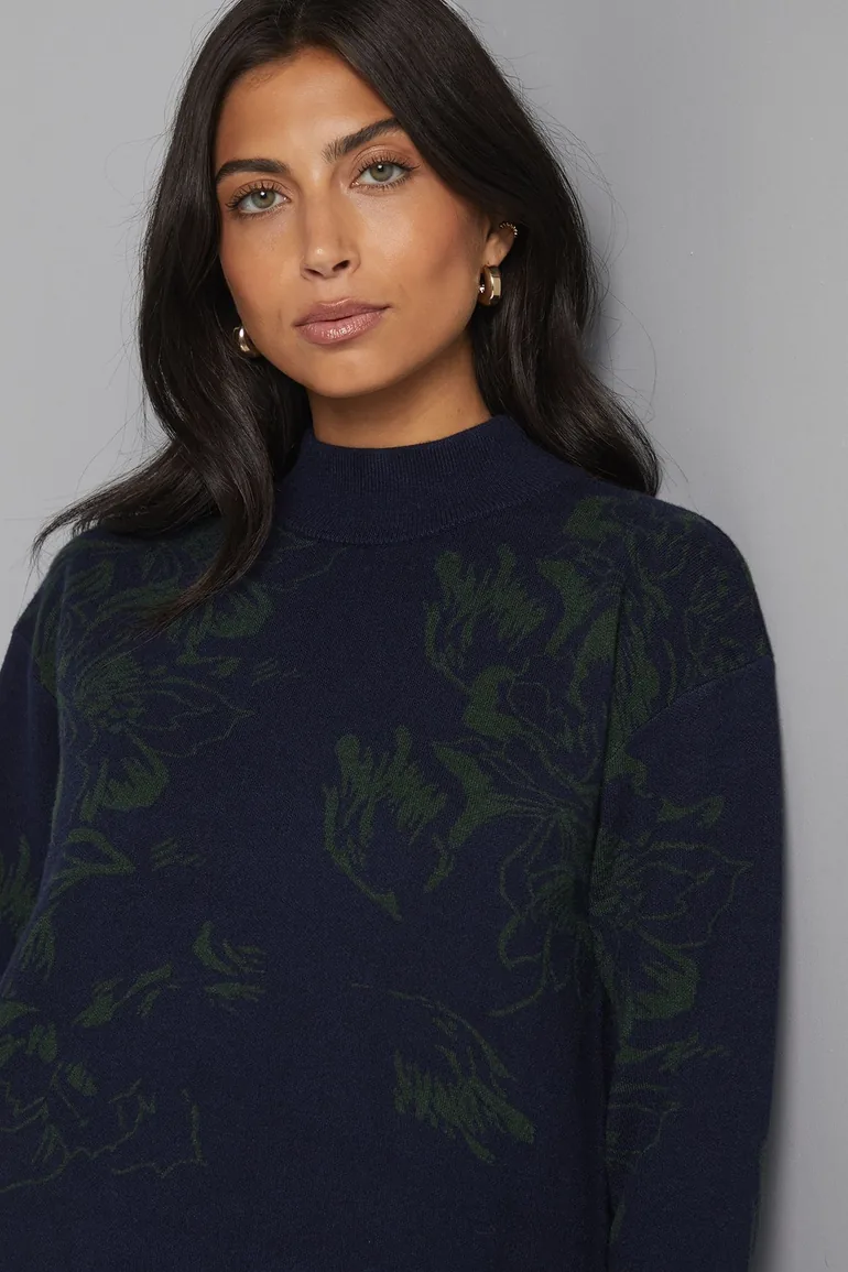 Floral Jacquard Knitted Dress - 3