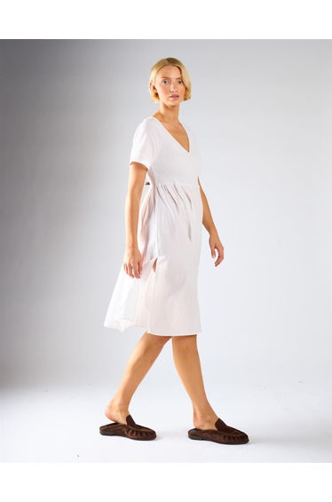 Short Sleeve V-neck Midi Dress - White product thumbnail 2