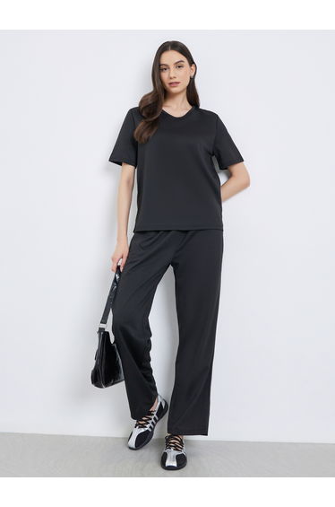 Black Solid T-Shirt and Joggers Co-Ords