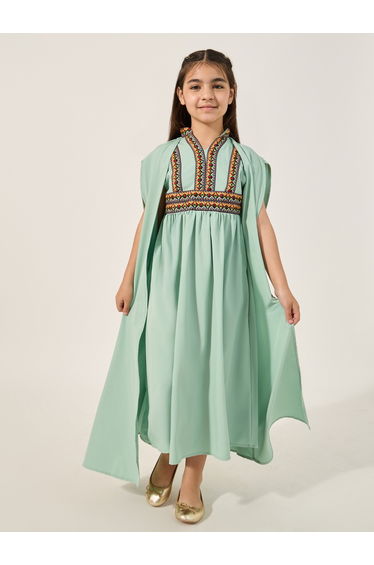 Embroidered Cape Sleeve V-Neck Kaftan