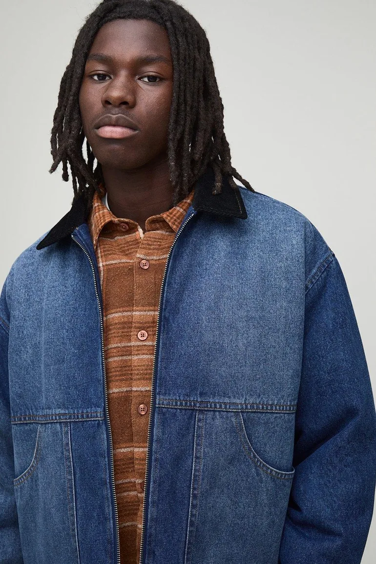 Oversized Boxy Washed Panelled Denim Jacket - indigo - 2
