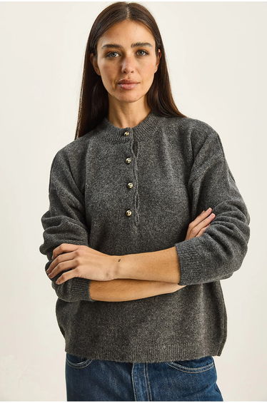 LUCCI Button Collar Knit Sweater