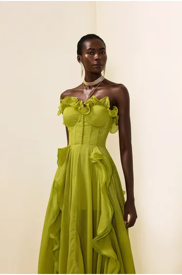 Marcelle Frill Sleeveless Maxi Dress in Green
