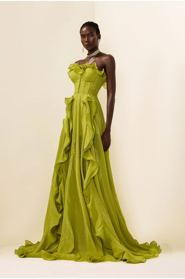 Marcelle Frill Sleeveless Maxi Dress in Green
