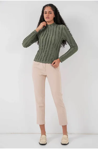 Textured Flexible Knitted Khaki Women's Blouse