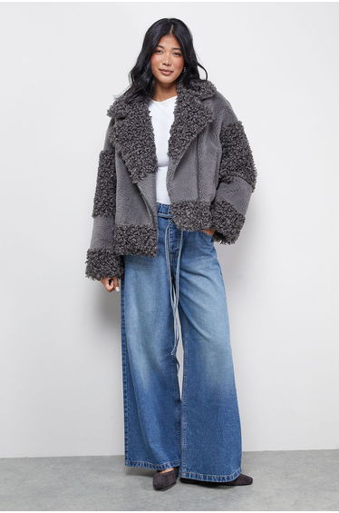 Fur Mix Zip Through Jacket