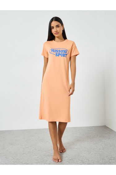 women's graphic print short sleeve round neck knee length nightdress