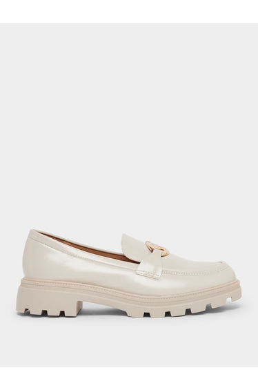 Beige Patent Leather Loafers