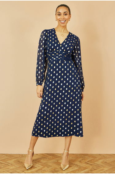 Yumi Navy Foil Print Midi Dress