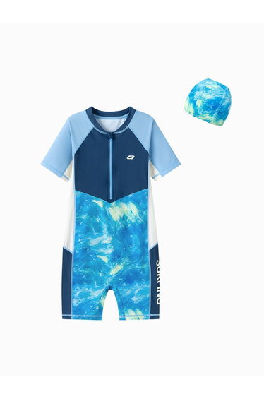 Boys' Short Sleeve Swimsuit With Matching Cap