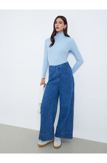 Blue Embroidered High Neck T-Shirt