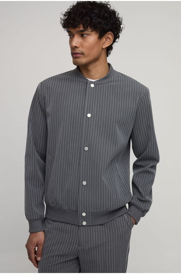 Tailored Regular Fit Stripe Bomber Co-Ord Jacket - charcoal
