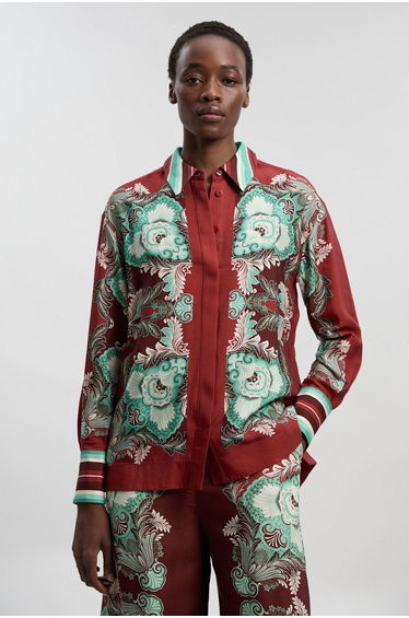 Mirrored Viscose Linen Print Woven Shirt
