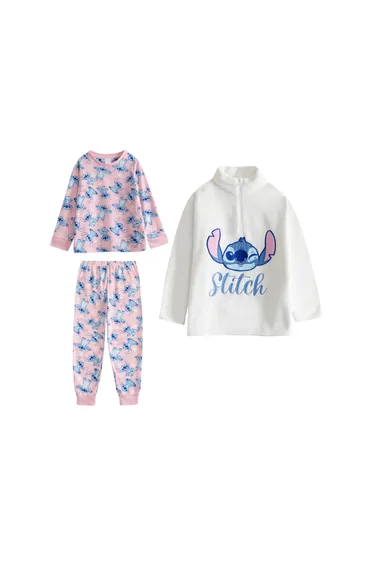 Lilo & Stitch Girls Stitch Long-Sleeved Long Pyjama Set (Pack of 3) - Pink/White