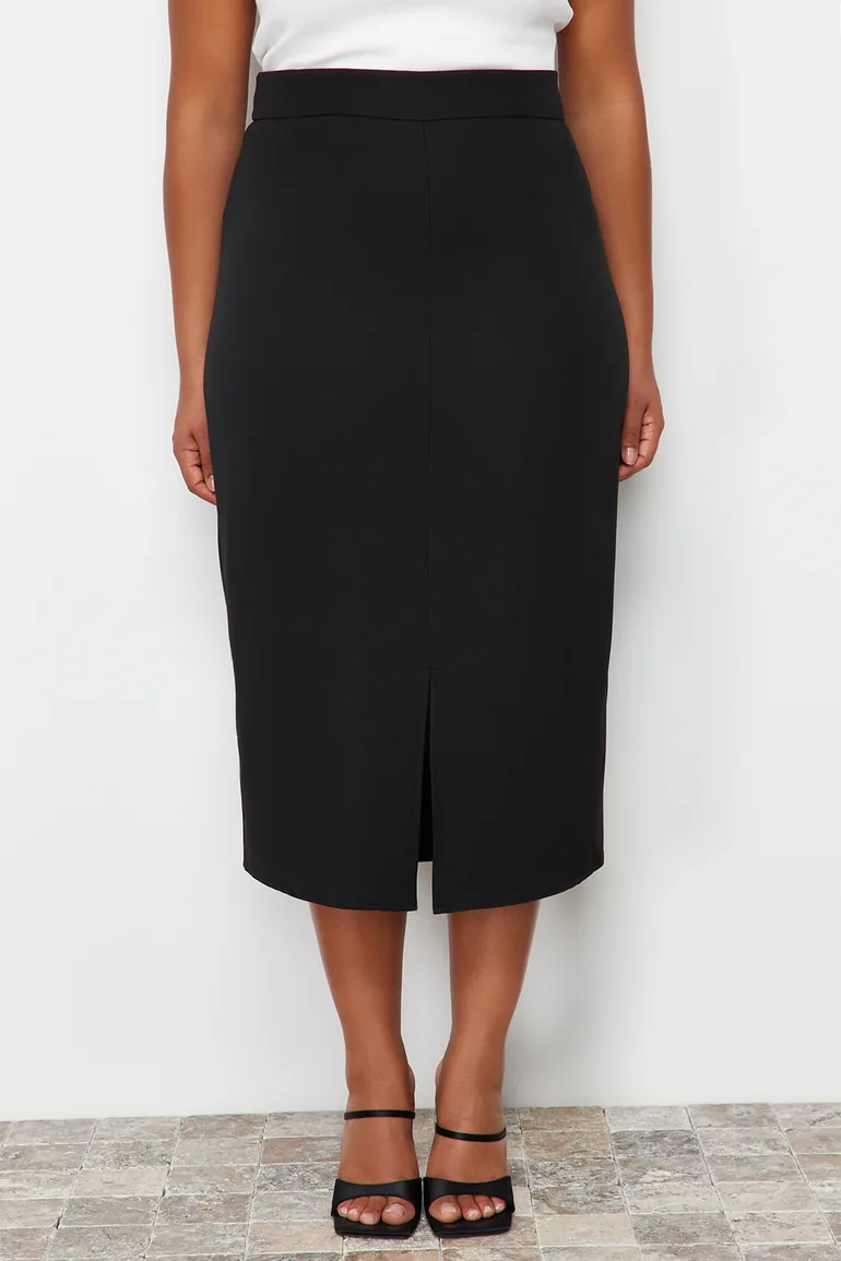 Black High Waist Midi Woven Skirt - 3
