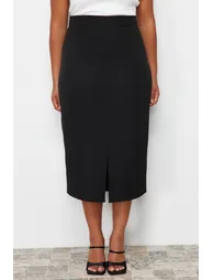 Black High Waist Midi Woven Skirt - 3