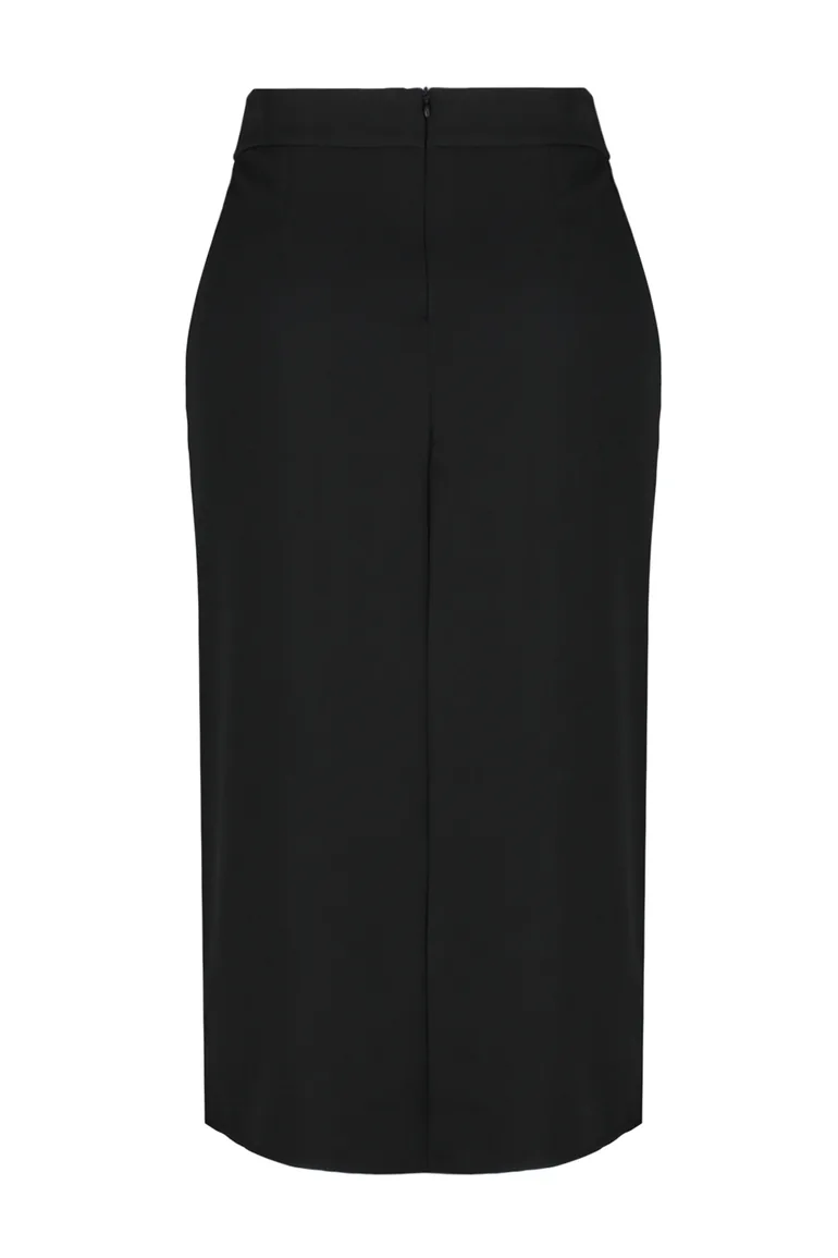 Black High Waist Midi Woven Skirt - 7