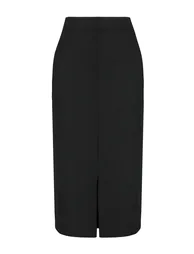 Black High Waist Midi Woven Skirt - 6