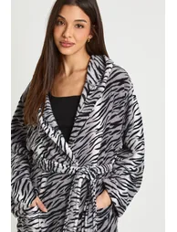 Zebra Print Hooded Mini Dressing Gown - zebra - 3