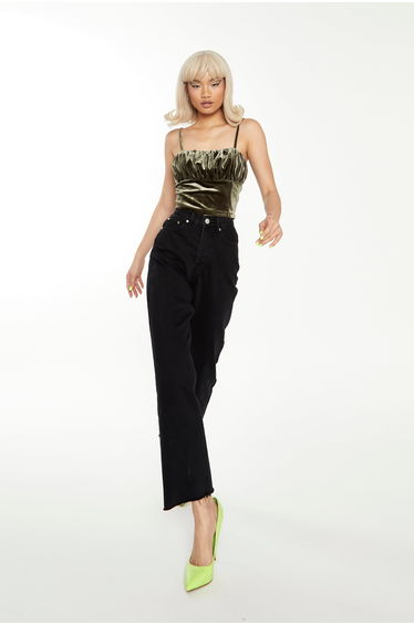 Glamorous Dark Olive Velvet Ruched Cami Top
