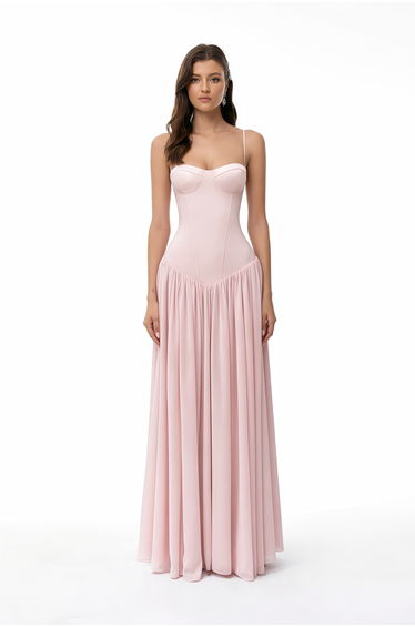Vasylyna Pink Sweetheart Pleated Maxi Dress