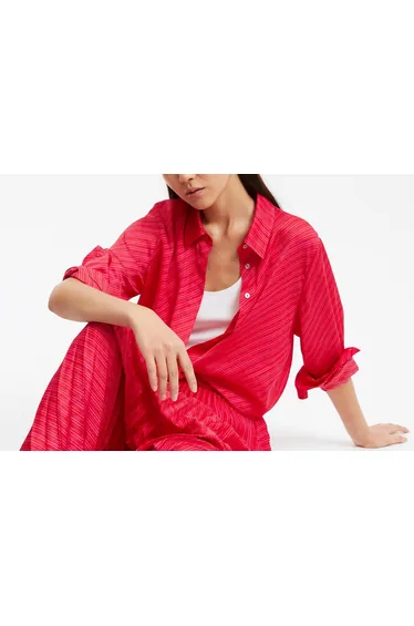 Striped Satin Shirt with Long Sleeves