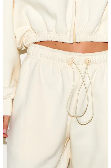 Cream Drawcord Hem Oversized Joggers