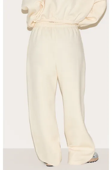 Cream Drawcord Hem Oversized Joggers