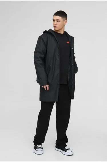 Regular Fit Longline Shower Resistant Mac Jacket - black