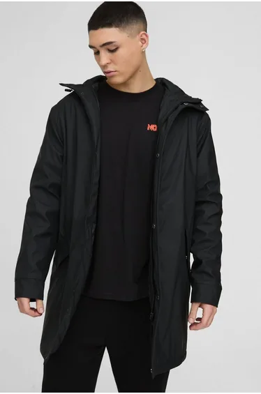 Regular Fit Longline Shower Resistant Mac Jacket - black