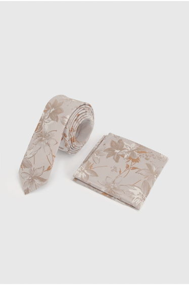 Champagne Floral Tie and Pocket Square