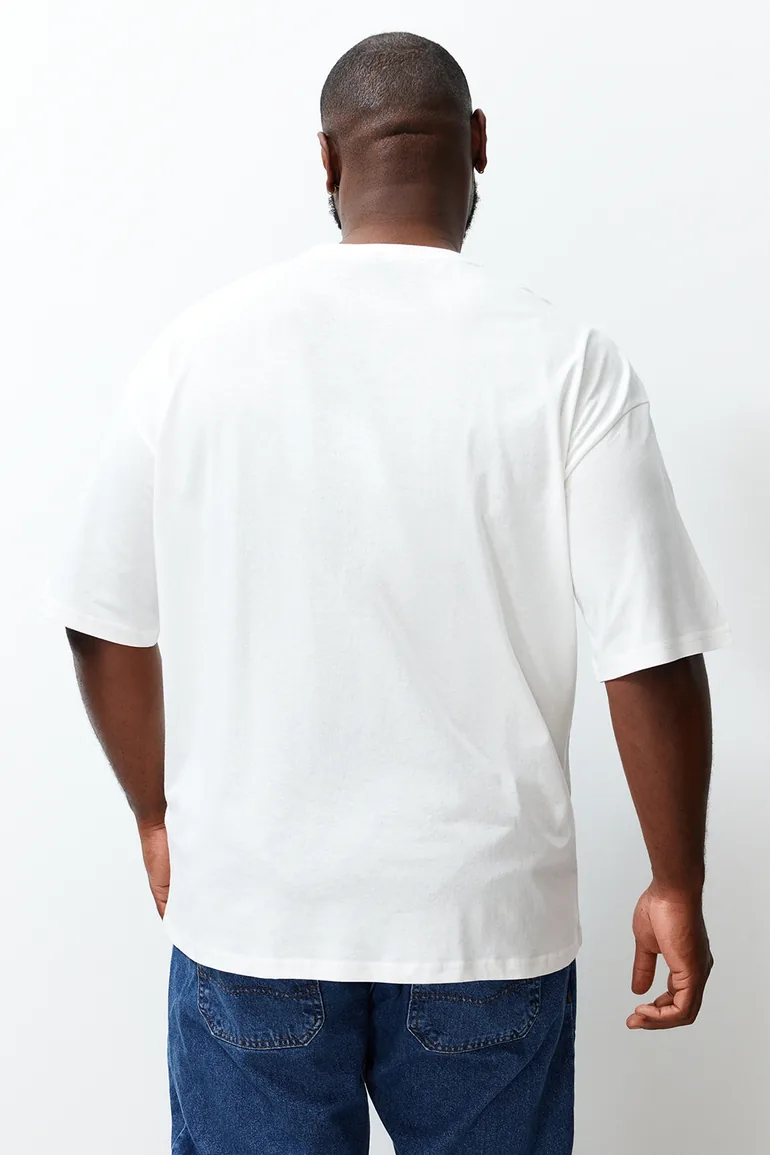 Plus Size Black-Ecru Men's Oversize 2-Pack Basic 100% Cotton Comfortable T-Shirt - 6