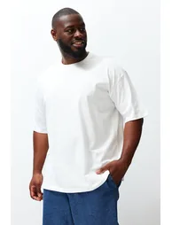Plus Size Black-Ecru Men's Oversize 2-Pack Basic 100% Cotton Comfortable T-Shirt - 1