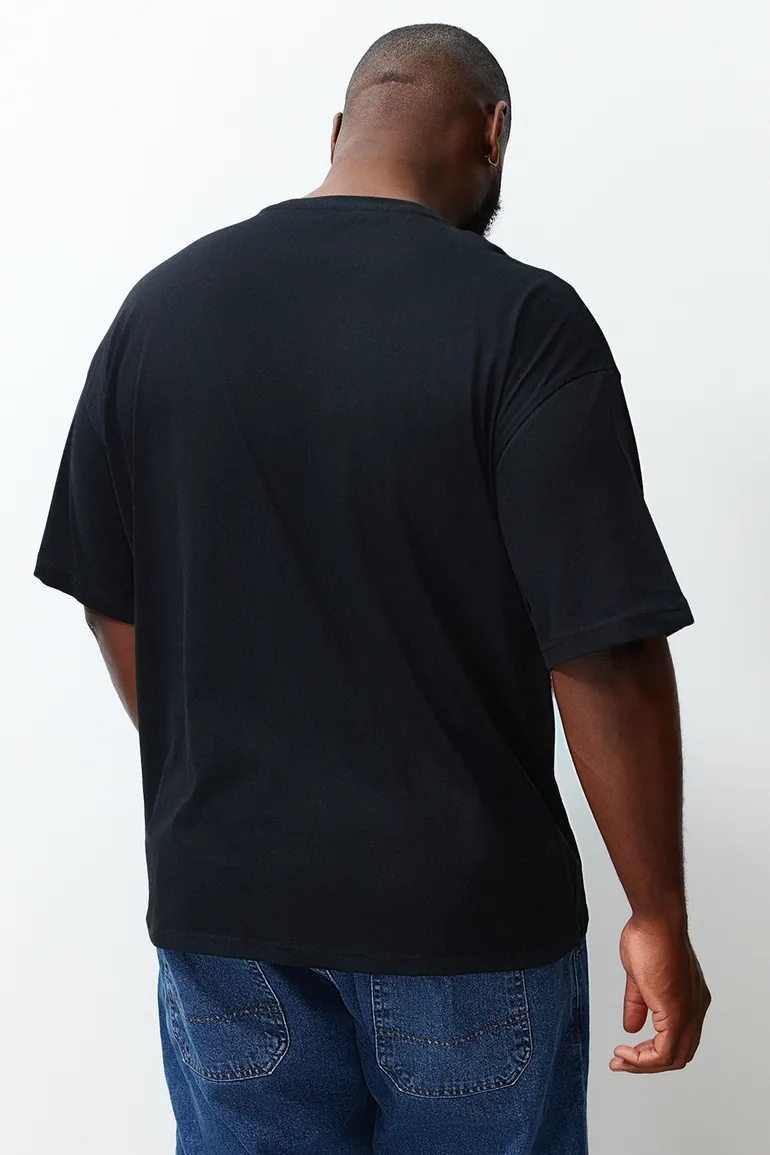 Plus Size Black-Ecru Men's Oversize 2-Pack Basic 100% Cotton Comfortable T-Shirt - 5