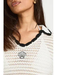 Shell Embroidered Crochet Shirt and Short Co-Ord - mono - 3
