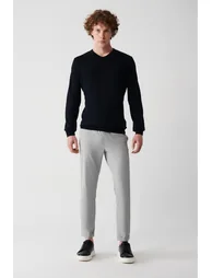 Men's Navy Blue Knitwear Sweater V Neck Anti-Pilling Standard Fit Regular Fit