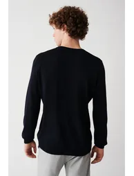 Men's Navy Blue Knitwear Sweater V Neck Anti-Pilling Standard Fit Regular Fit - 4