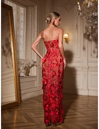 فستان ماكسي سترابليس بأزهار لون أحمر - 5