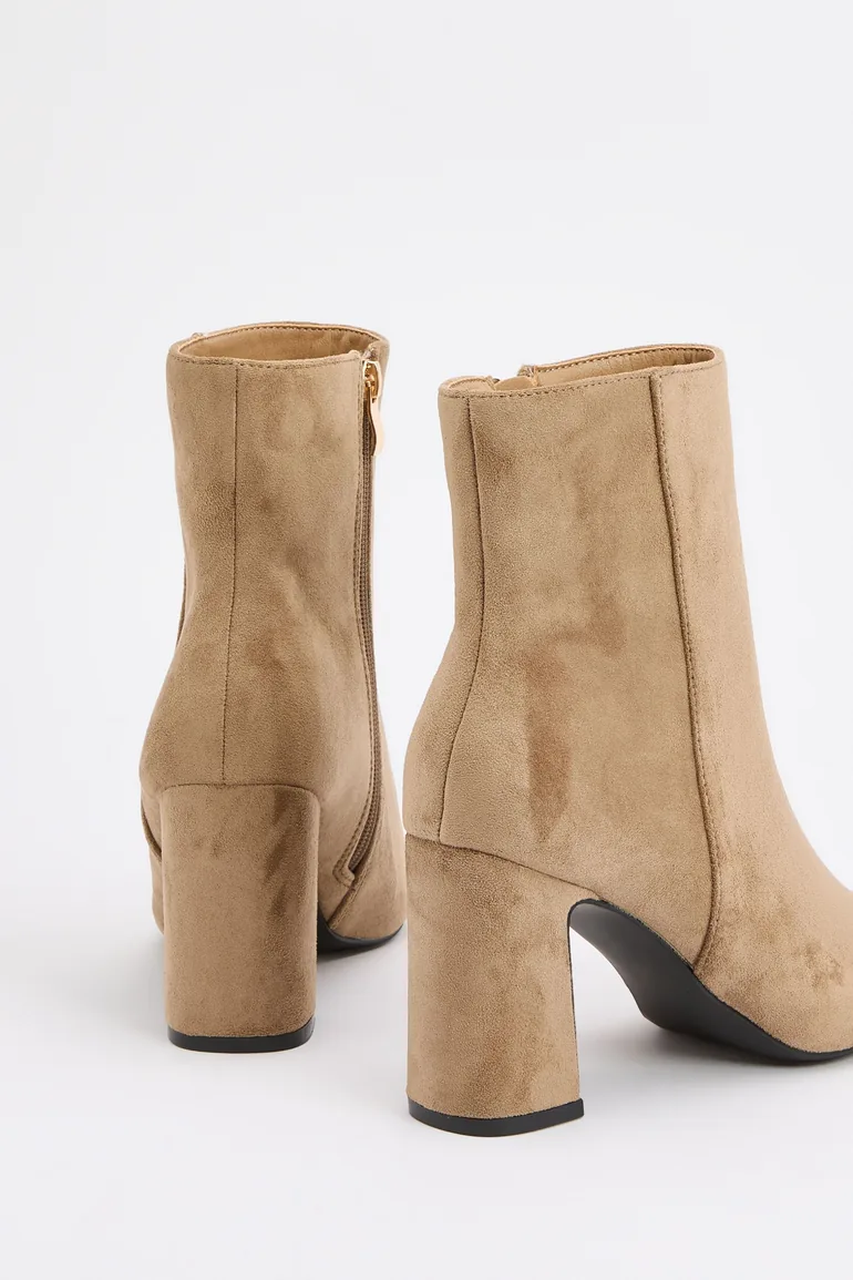 Nella Faux Suede Block Heel Zip Up Ankle Boots - 1