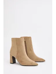 Nella Faux Suede Block Heel Zip Up Ankle Boots
