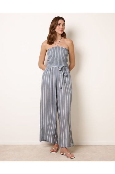 Bardot Tie Neck Pinstripe Jumpsuit