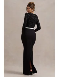 فستان ماكسي بأكمام طويلة - أسود - 1