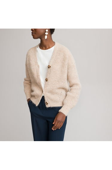 Alpaca Mix Buttoned Cardigan with V-Neck